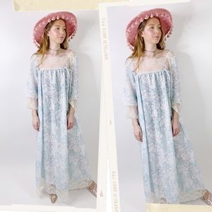 Vintage 70s Floral Cotton Lace Tent Muumuu Dress